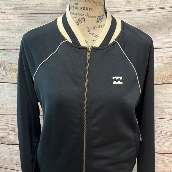 Billabong Track Jacket “Locals Only” Bomber Terry Lined Striped Trim NWT - Picture 3 of 16